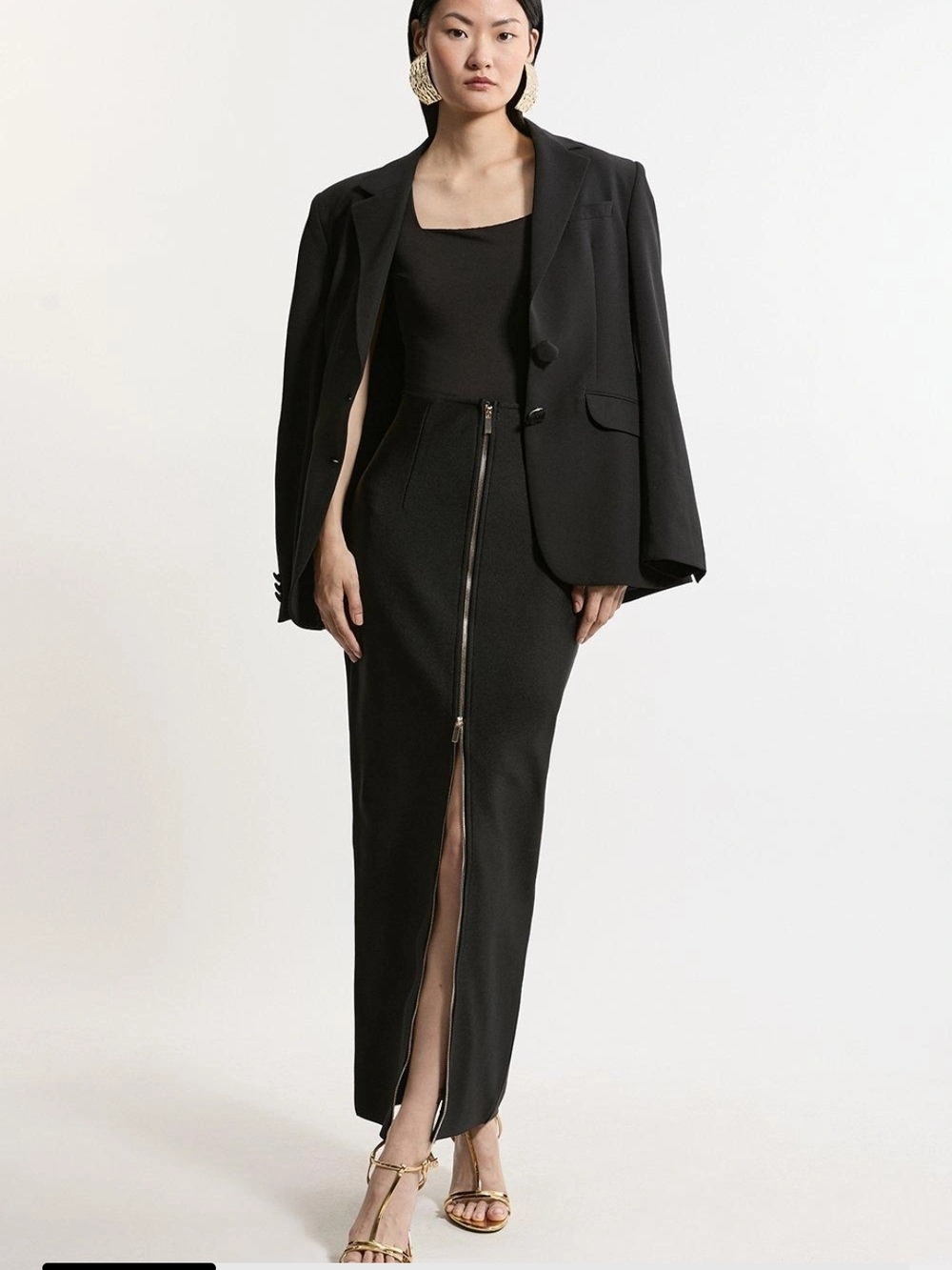 Karen Millen Skirt Figure Form Bandage Knit High Waisted Zip Detail Maxi Skirt